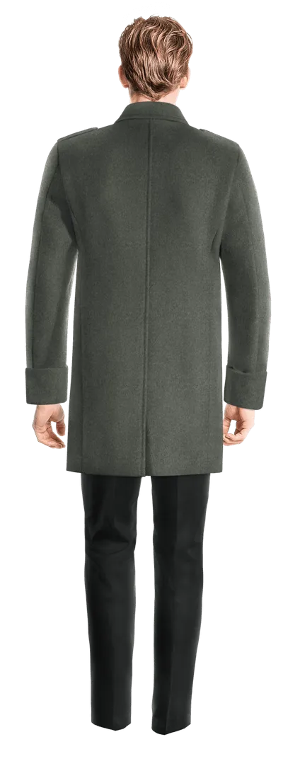 Grey Wool Chesterfield Coat with epaulettes