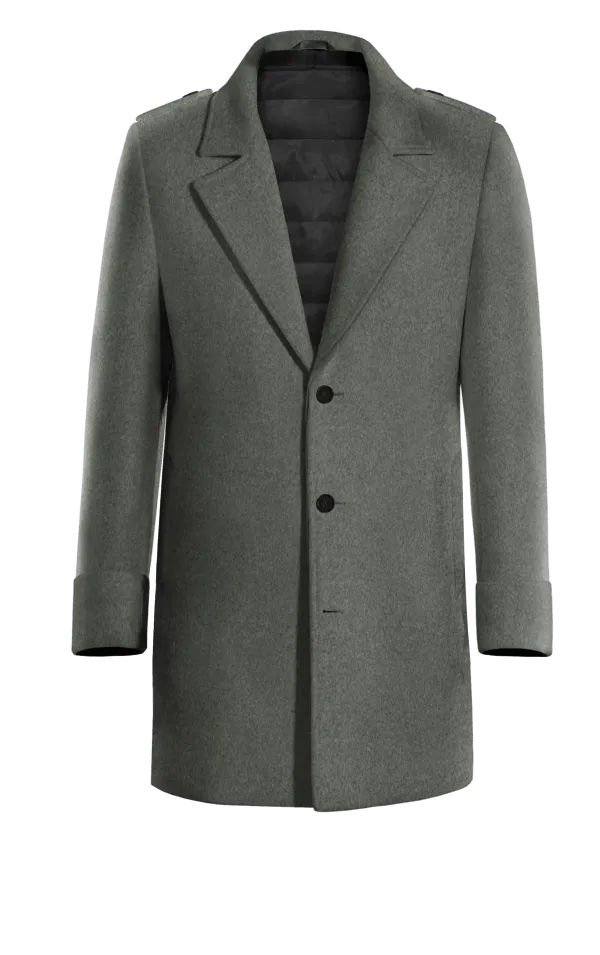 Grey Wool Chesterfield Coat with epaulettes