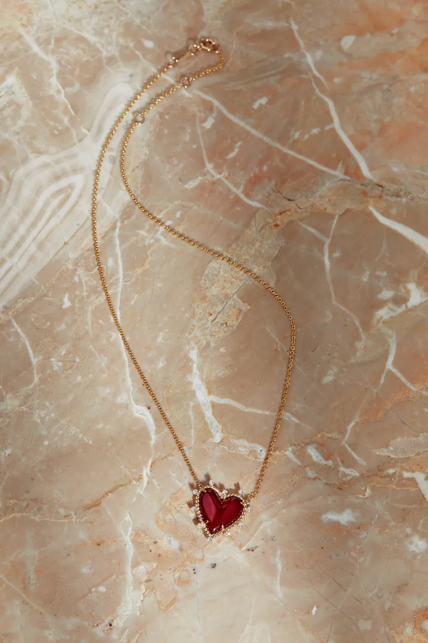 Heart Twist Necklace - White Diamond and Carnelian / 14k Yellow Gold