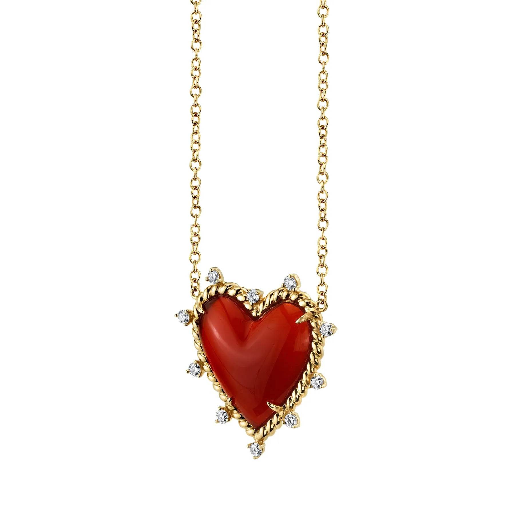 Heart Twist Necklace - White Diamond and Carnelian / 14k Yellow Gold