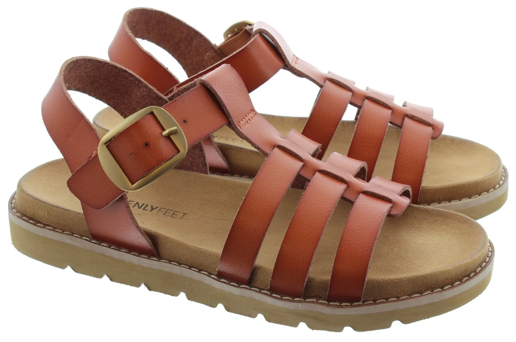 HEAVENLY FEET Ladies Saltwater Flat Sandals In Tan