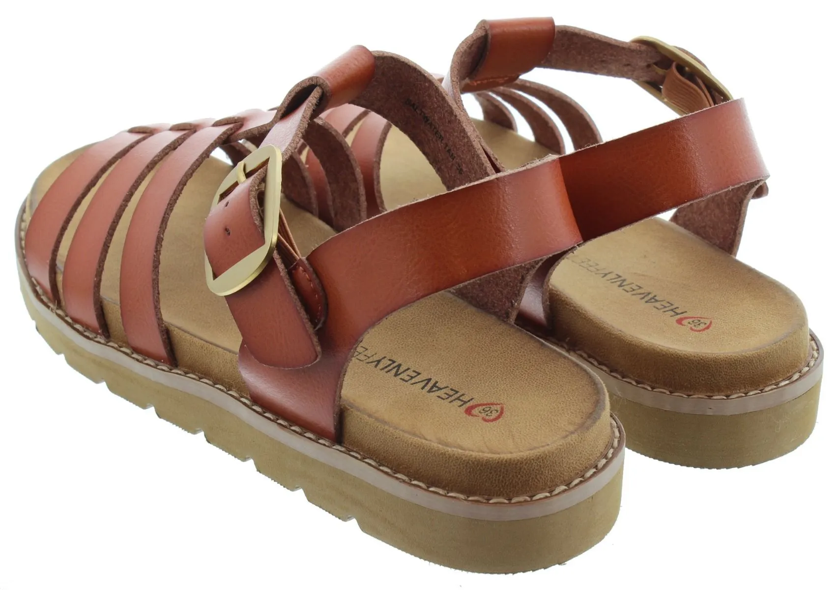 HEAVENLY FEET Ladies Saltwater Flat Sandals In Tan