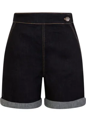 Hell Bunny Yaz Denim 40's Shorts Navy