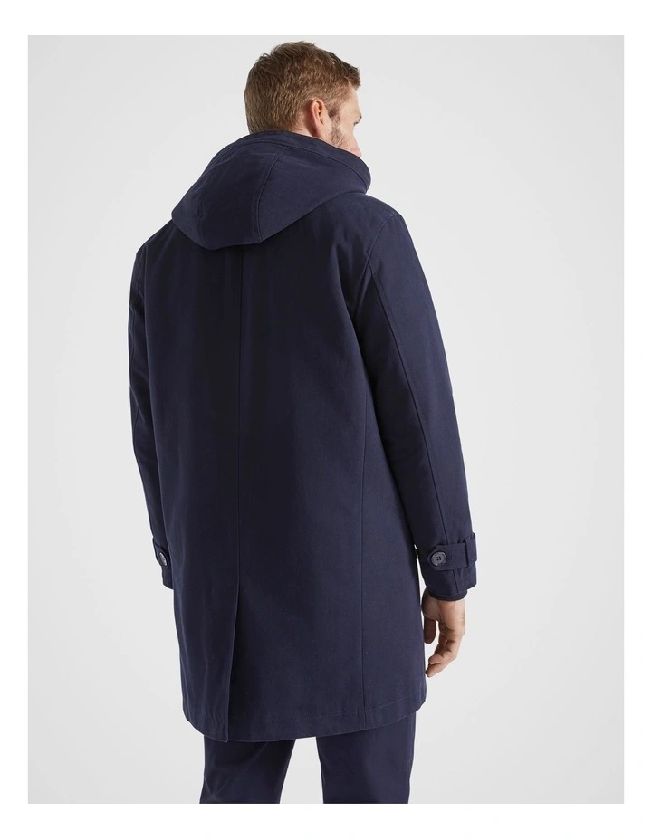 Hooded Car Coat in Midnight Blue