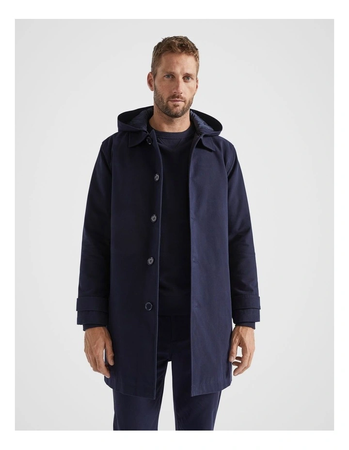 Hooded Car Coat in Midnight Blue