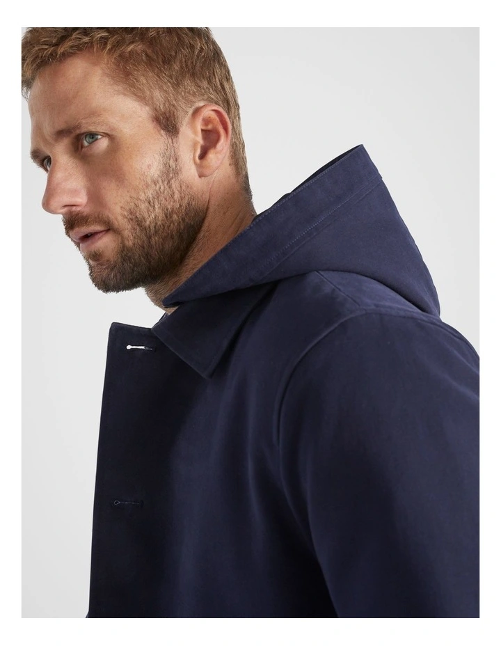 Hooded Car Coat in Midnight Blue