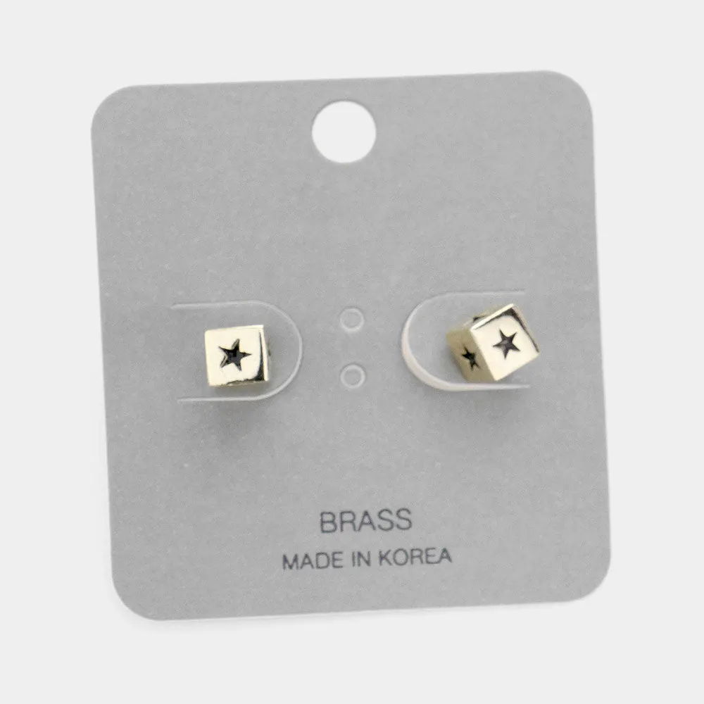 iLLASPARKZ Star Accented Brass Metal Dice Stud Earrings