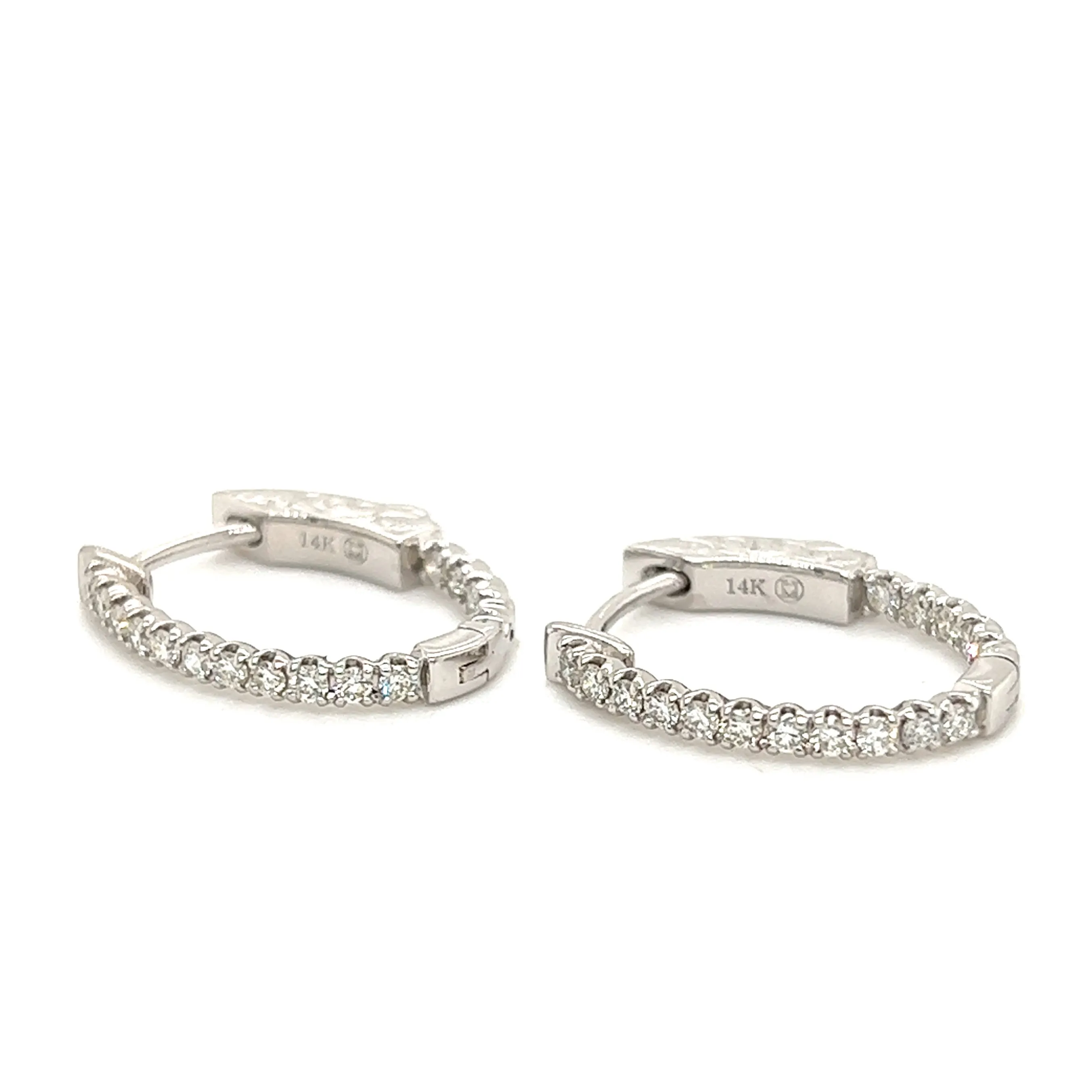 Inside Out Hoop Earrings with Thirty-Two Diamonds in 14K White Gold