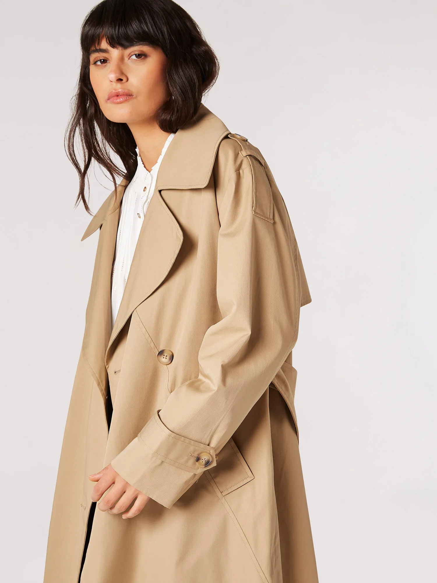 Longline Belted Trench Coat | Apricot Clothing