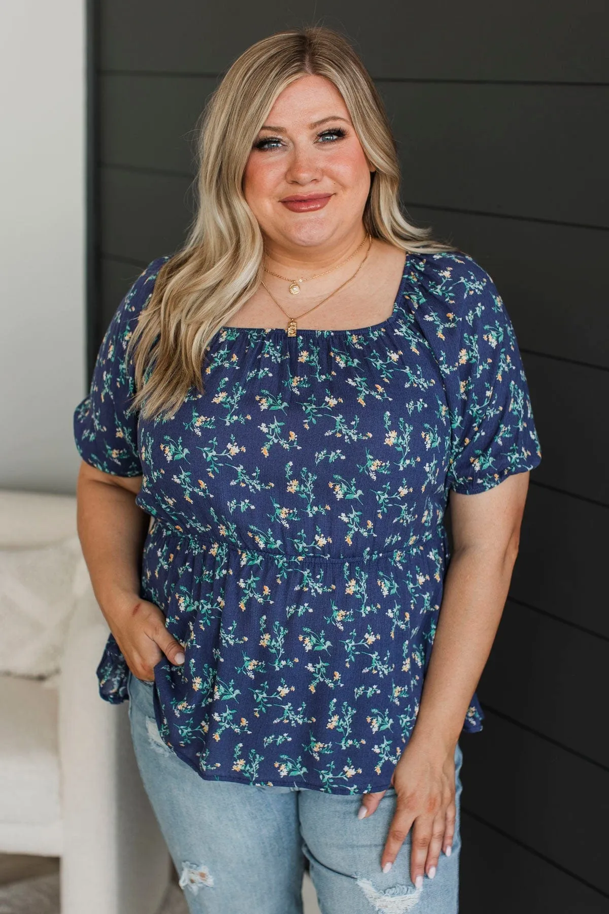 Make Some Memories Floral Blouse- Navy