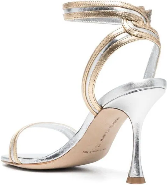 Manolo Blahnik Chongasa 90mm metallic leather sandals Gold