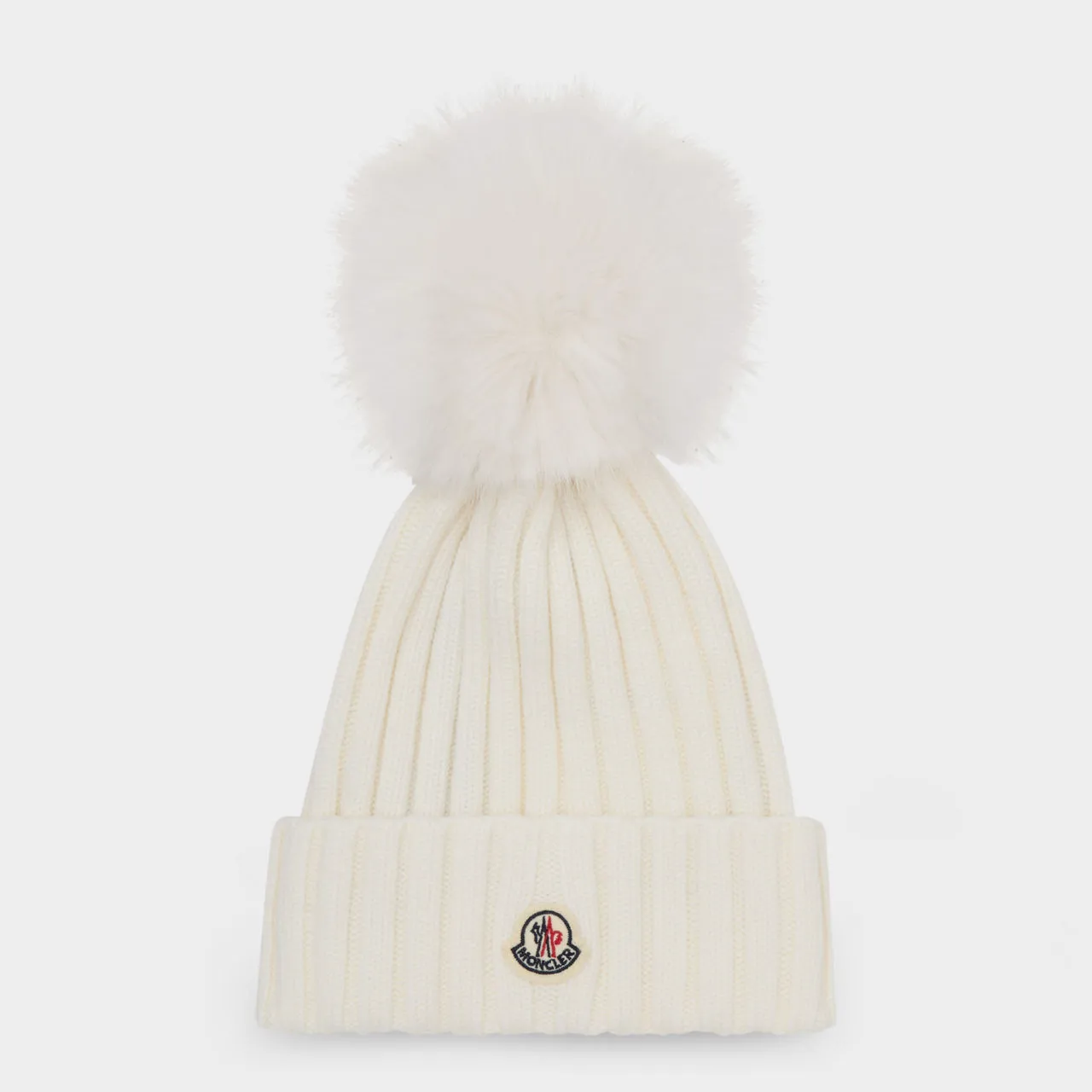 MONCLER Pom-Pom Logo Beanie Hat - NATURAL