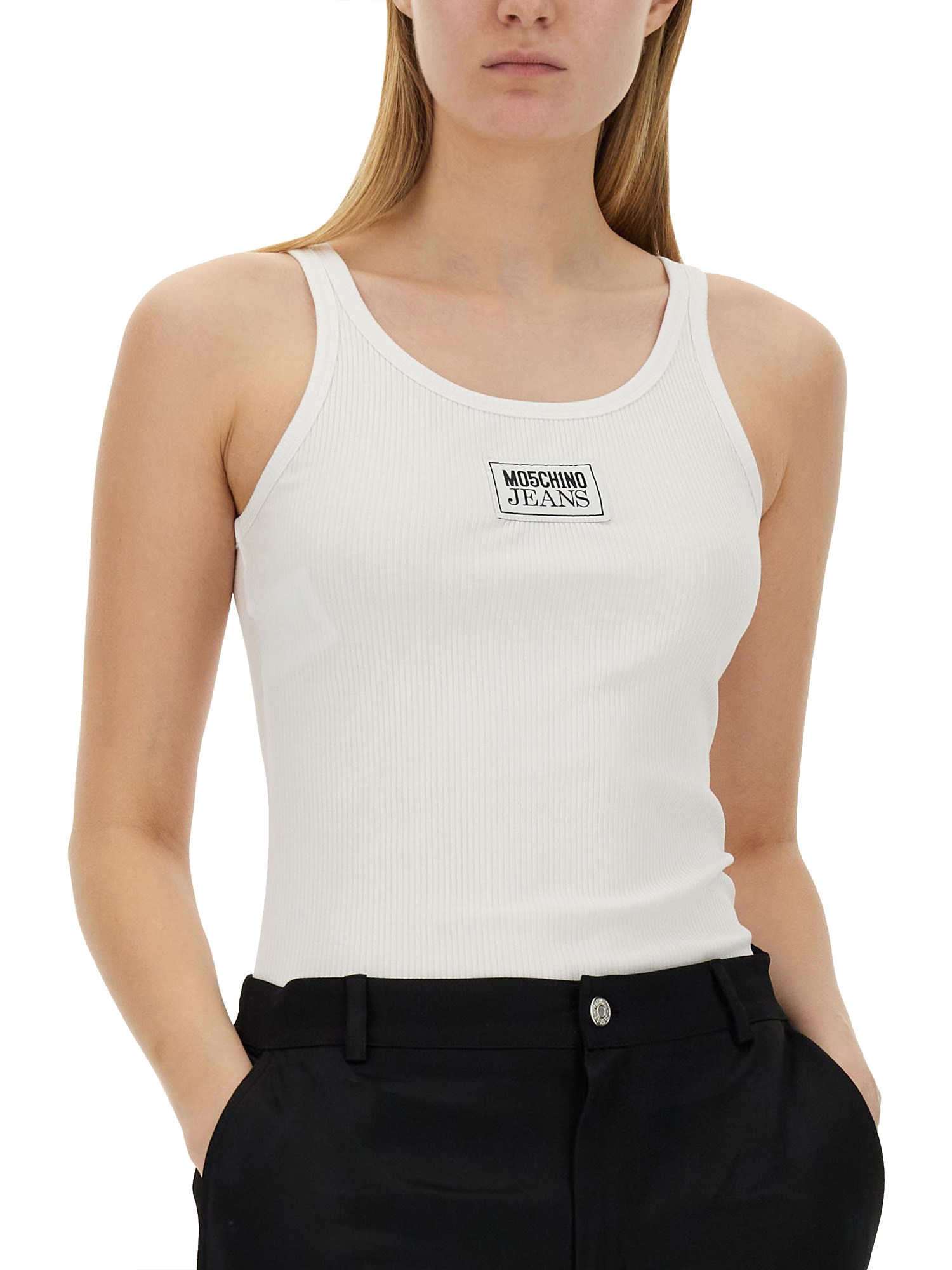 MOSCHINO JEANS    COTTON JERSEY TOP WITH LOGO