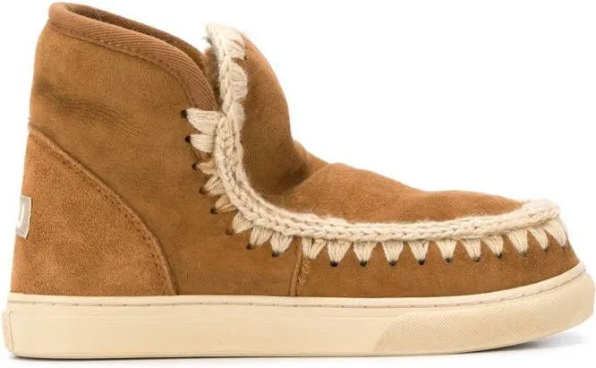 Mou crochet stitch-trim sneaker boots Brown