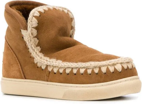 Mou crochet stitch-trim sneaker boots Brown