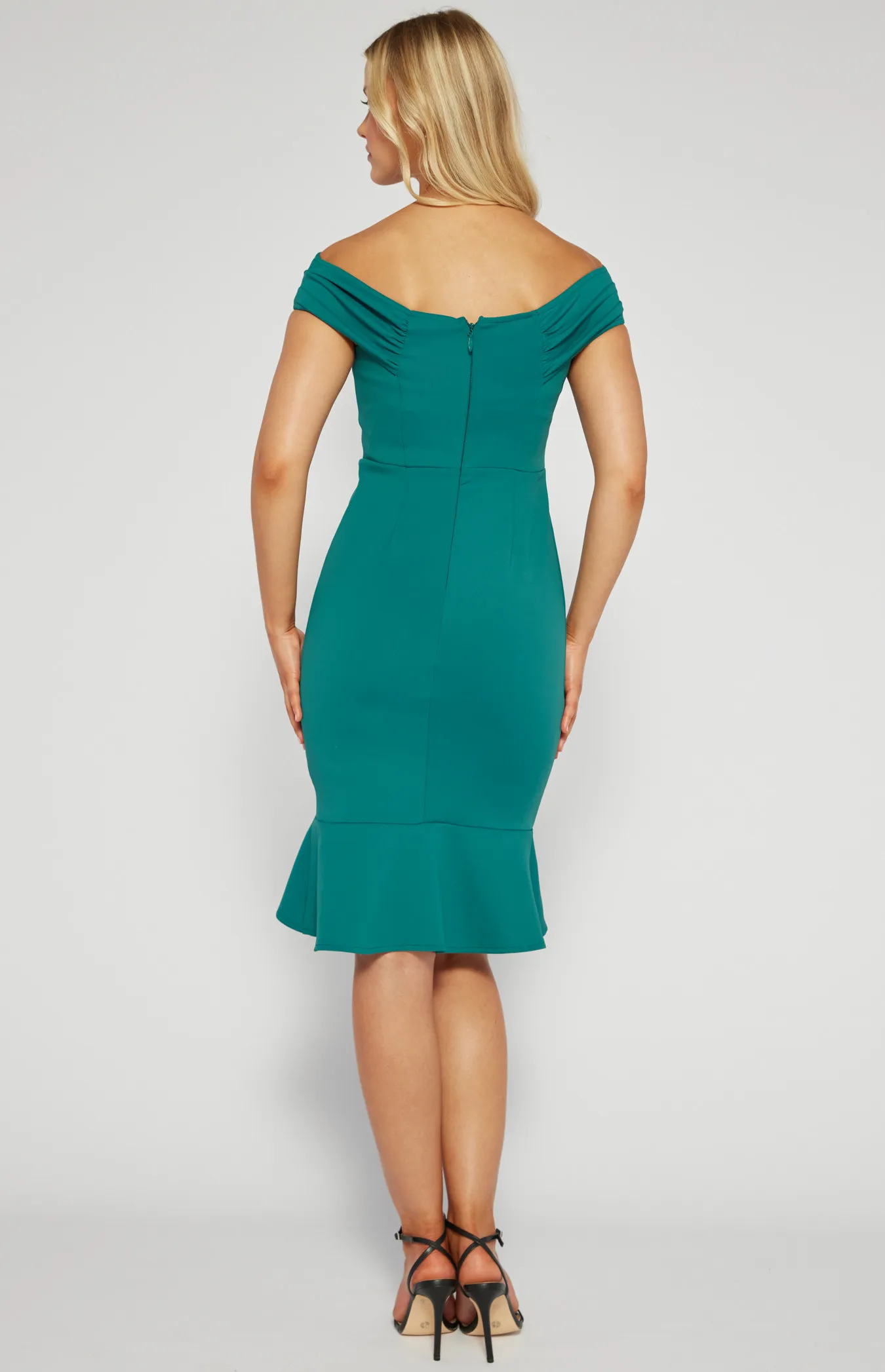 Off Shoulder Pleated Neckline Dress (SDR1482A)