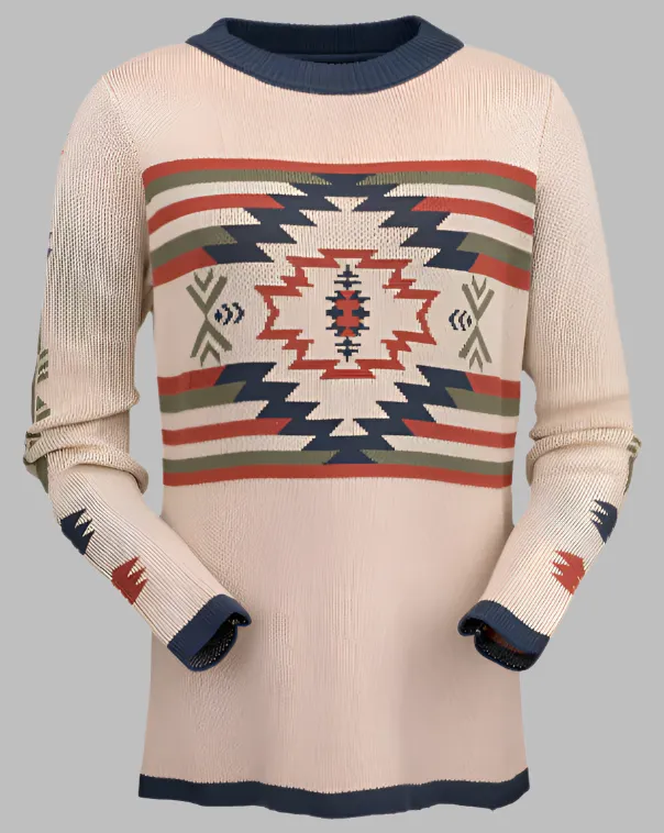 Outback Trading Company Women's Kathleen Tan Aztec Long Sleeve Sweater 40245-TAN