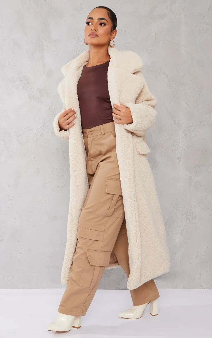 Petite Cream Premium Longline Borg Coat