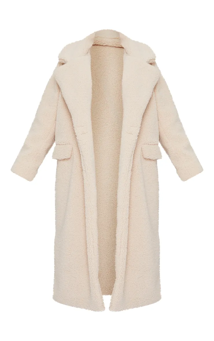 Petite Cream Premium Longline Borg Coat