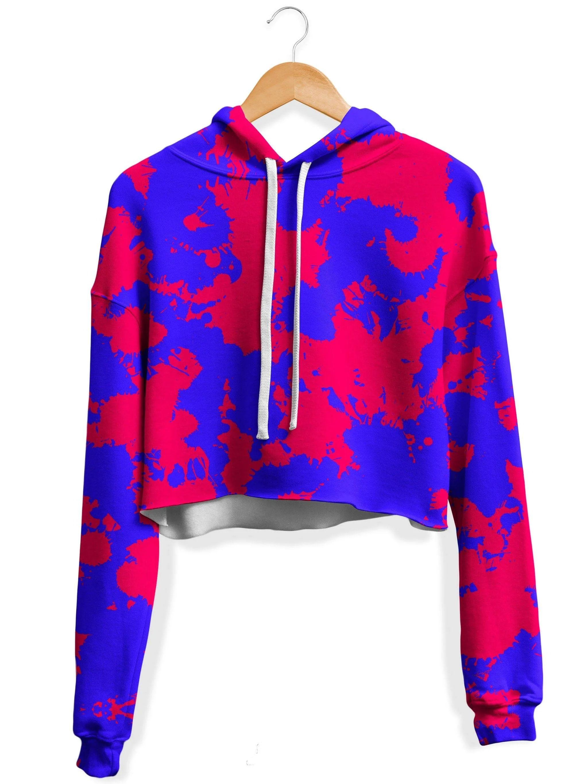 Pink and Violet Paint Splatter Fleece Crop Hoodie