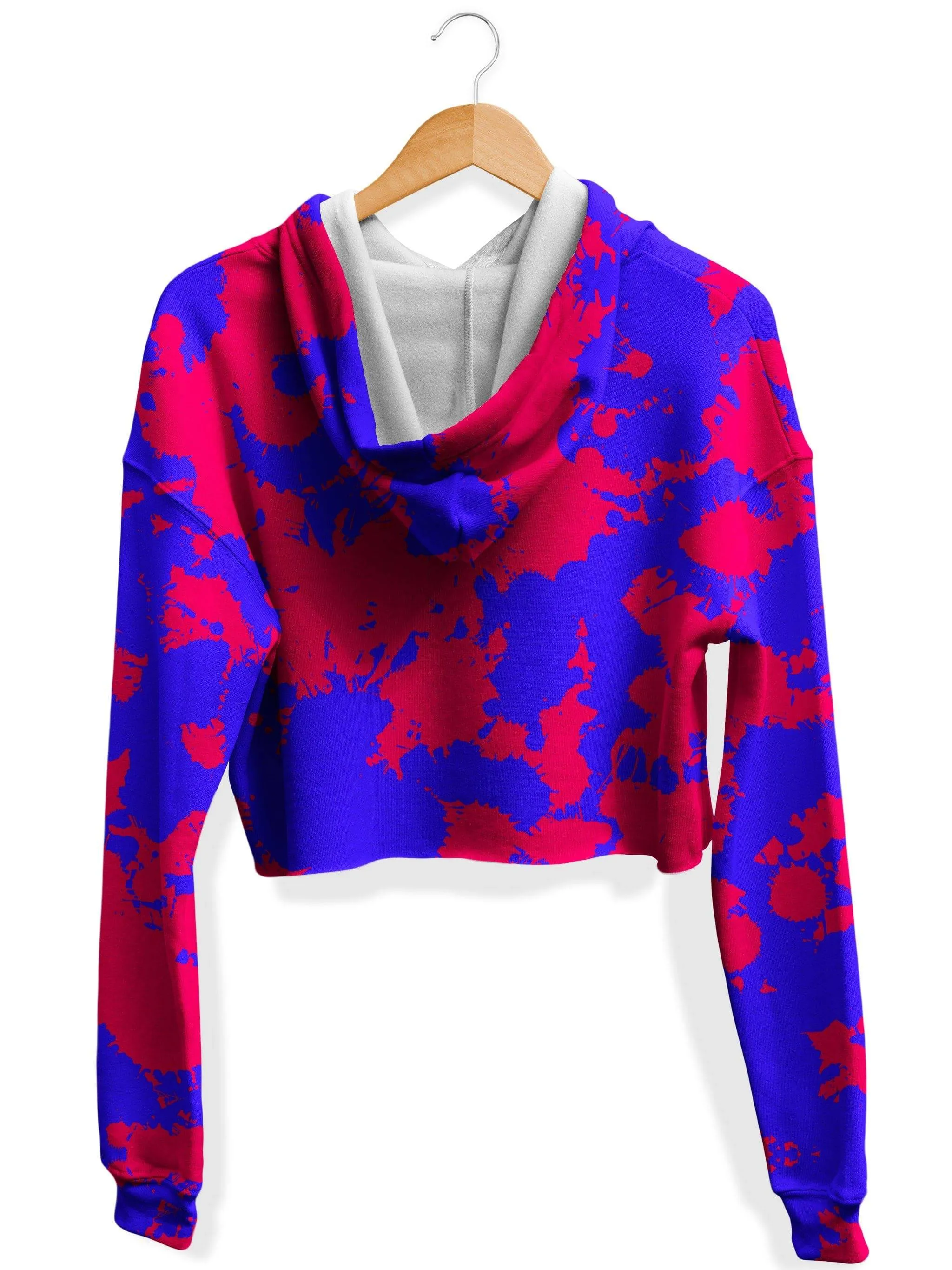 Pink and Violet Paint Splatter Fleece Crop Hoodie