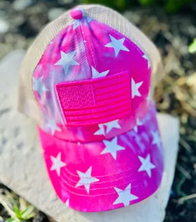 Pink Flag Star Ponytail Hat