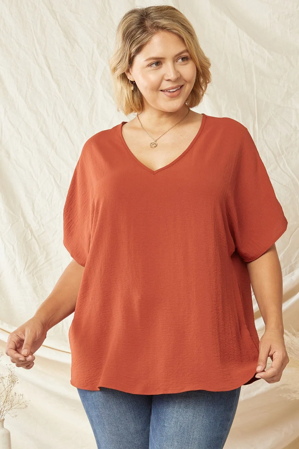 Plus Collection - Aspen V-Neck Top - Rust (Several Colors)