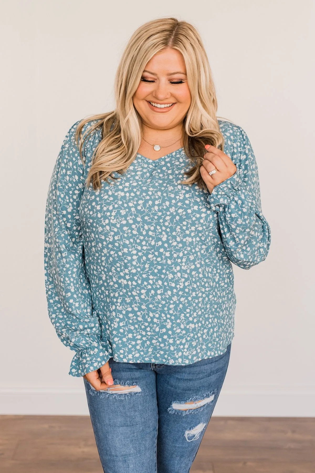 Pursue Your Ambitions Floral Blouse- Denim Blue