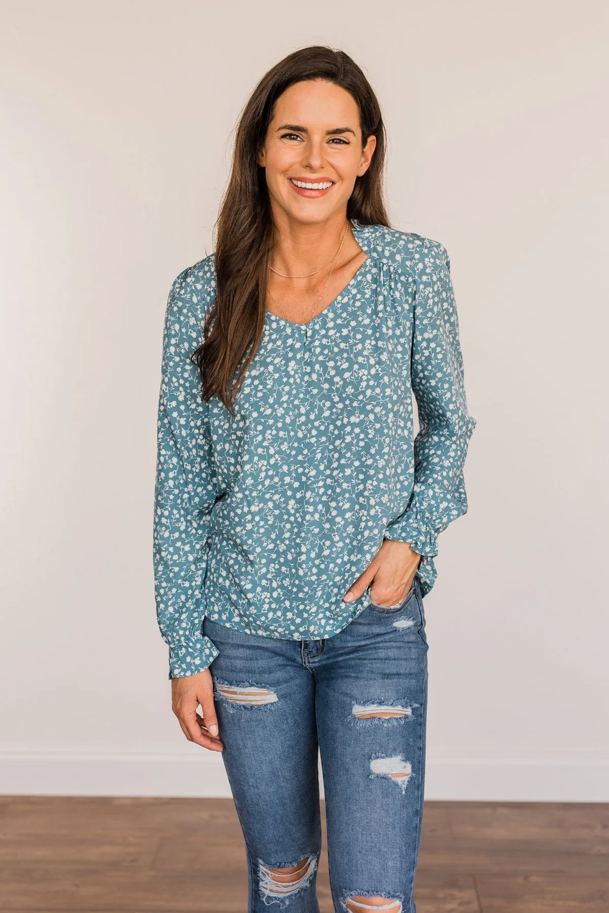 Pursue Your Ambitions Floral Blouse- Denim Blue