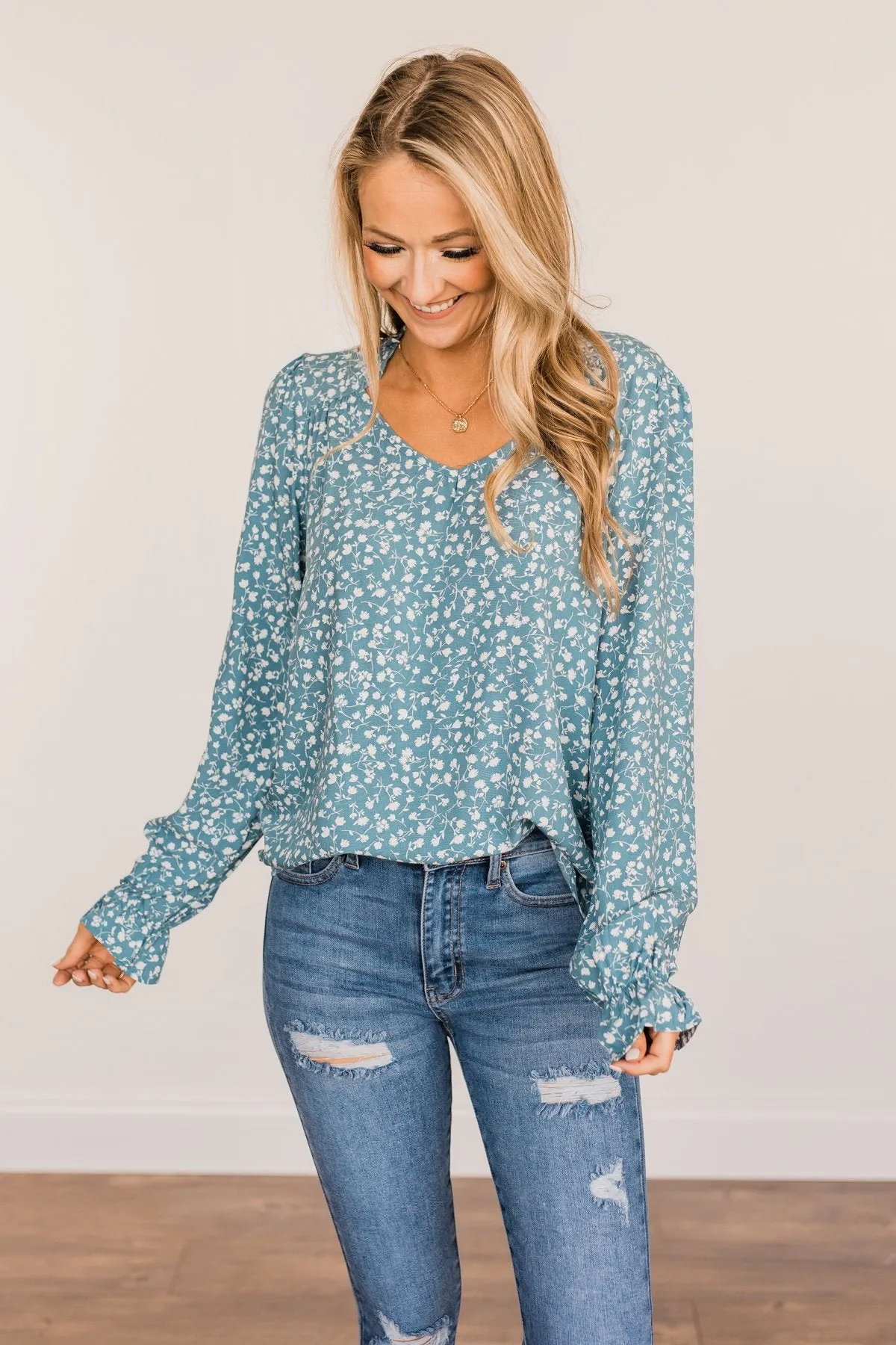 Pursue Your Ambitions Floral Blouse- Denim Blue