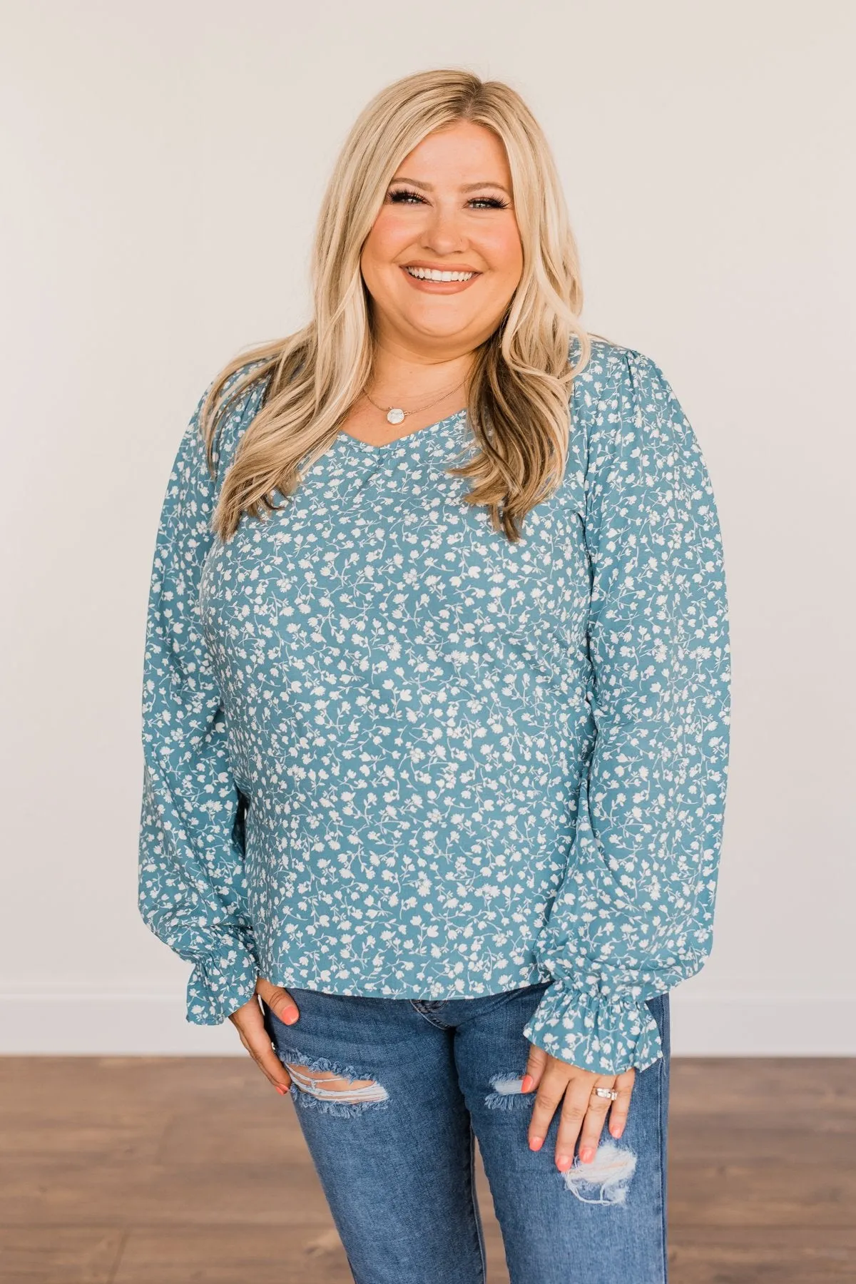 Pursue Your Ambitions Floral Blouse- Denim Blue