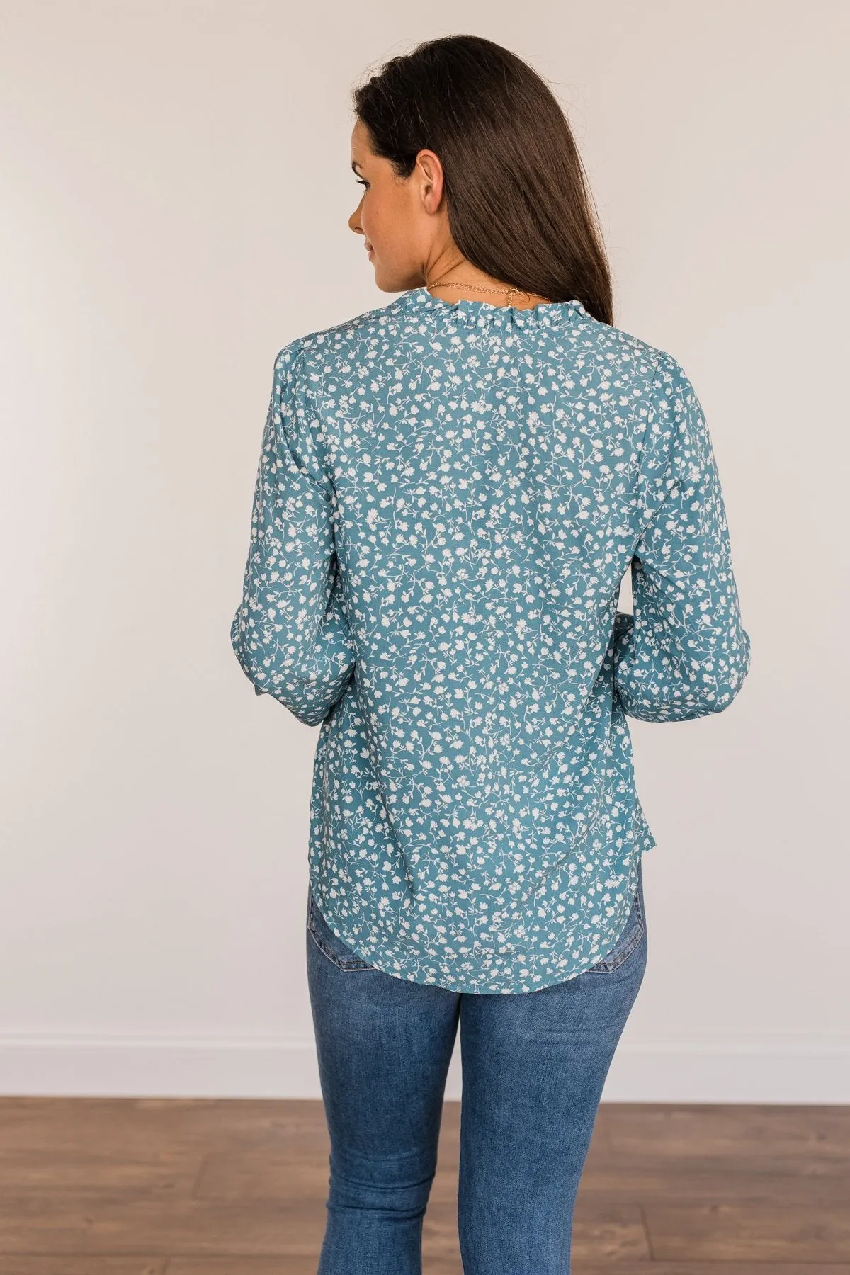 Pursue Your Ambitions Floral Blouse- Denim Blue