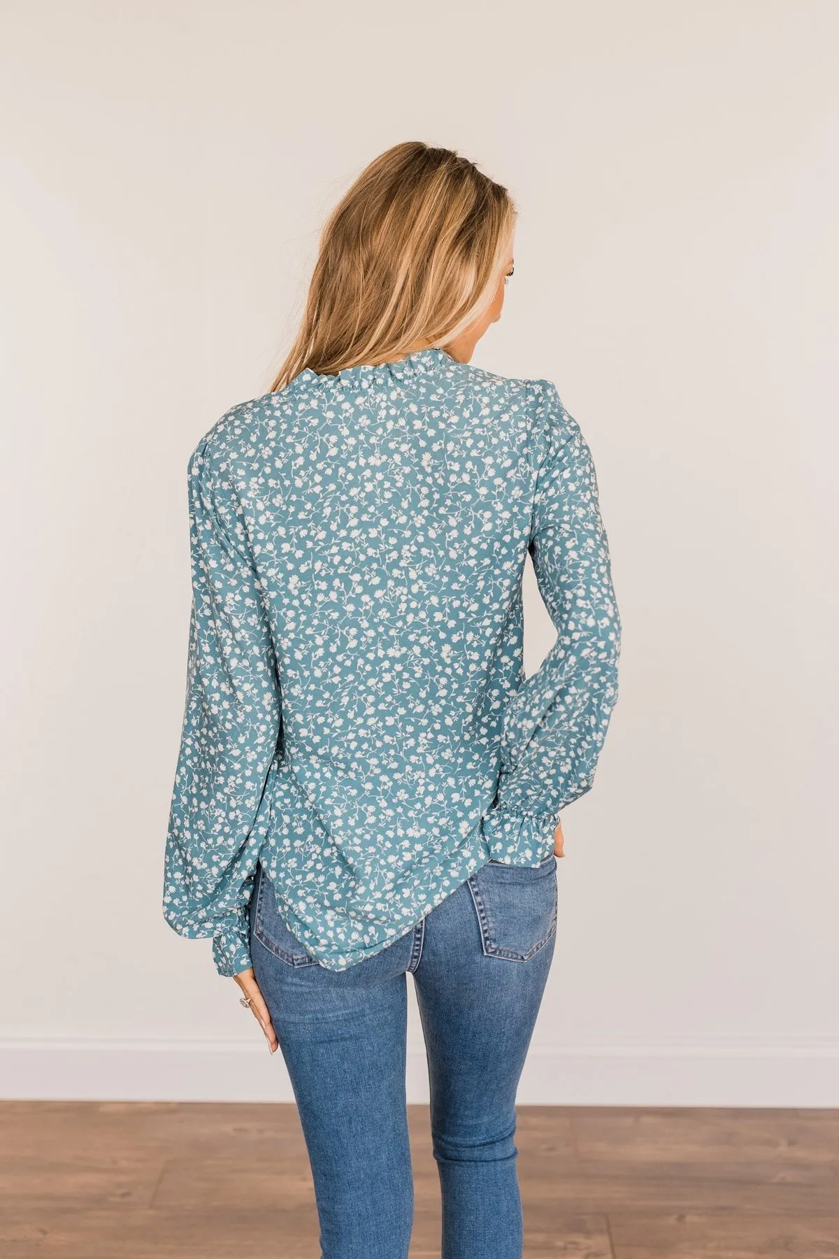 Pursue Your Ambitions Floral Blouse- Denim Blue