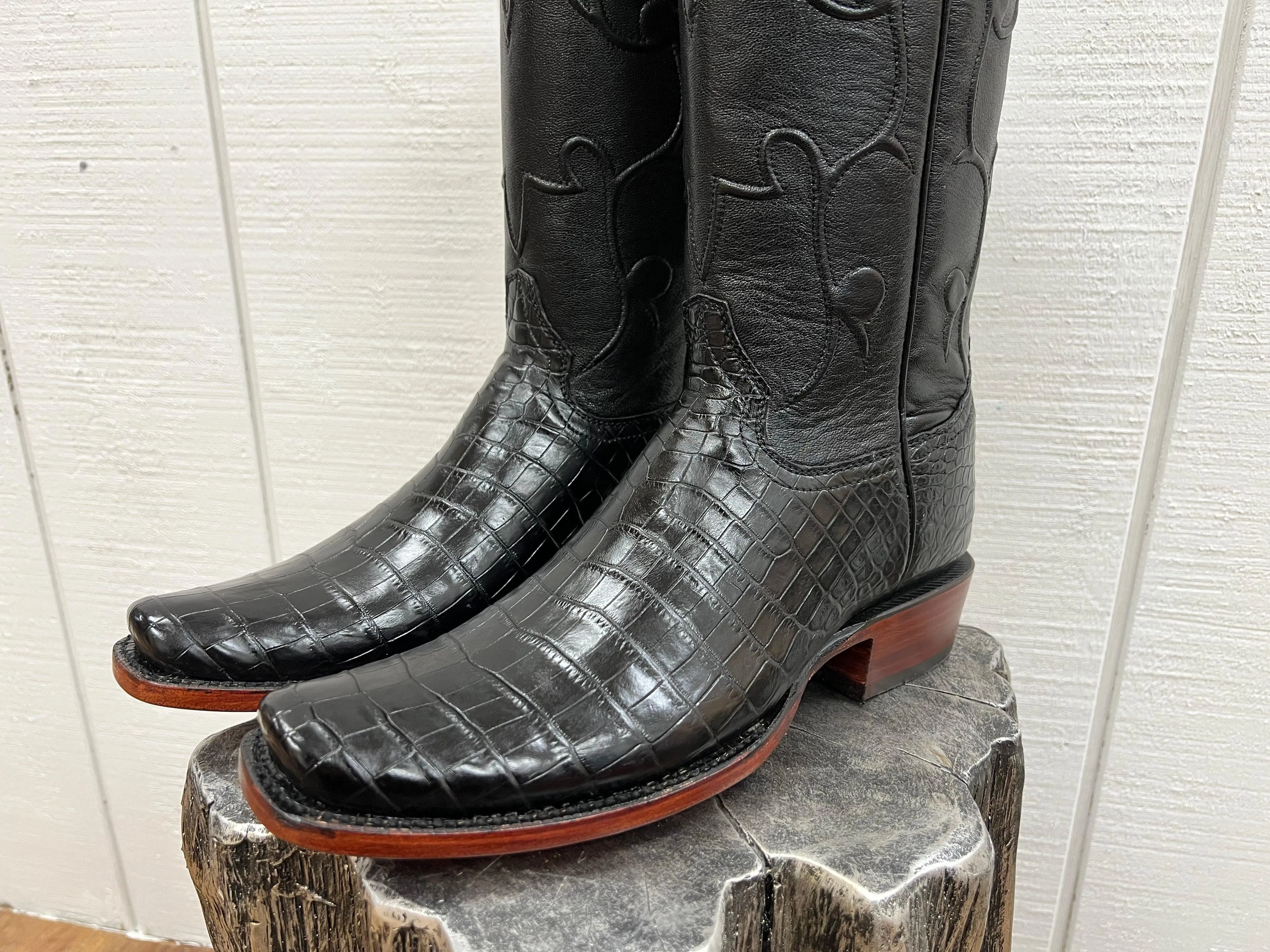 R. Watson Men's Black Nile Crocodile Square Toe Cowboy Boots RW9000-1