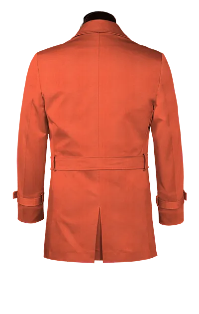 Red belted trench coat with epaulettes