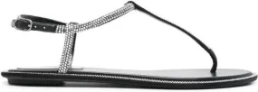 René Caovilla Diana rhinestone-embellished flat sandals Black