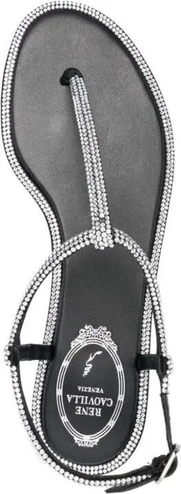 René Caovilla Diana rhinestone-embellished flat sandals Black