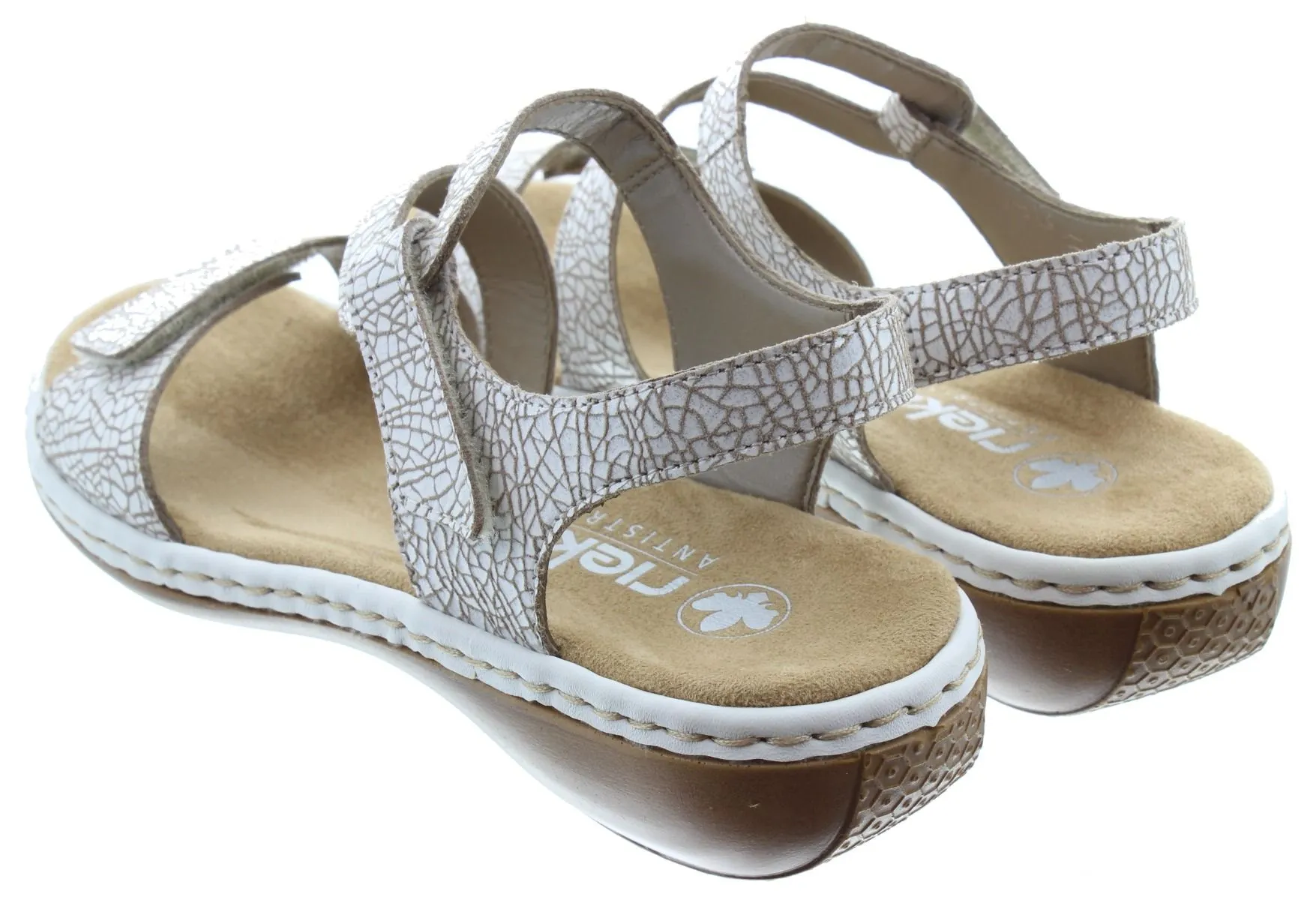 RIEKER Ladies 659C7 Flat Sandals In White Crackle