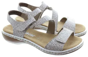 RIEKER Ladies 659C7 Flat Sandals In White Crackle