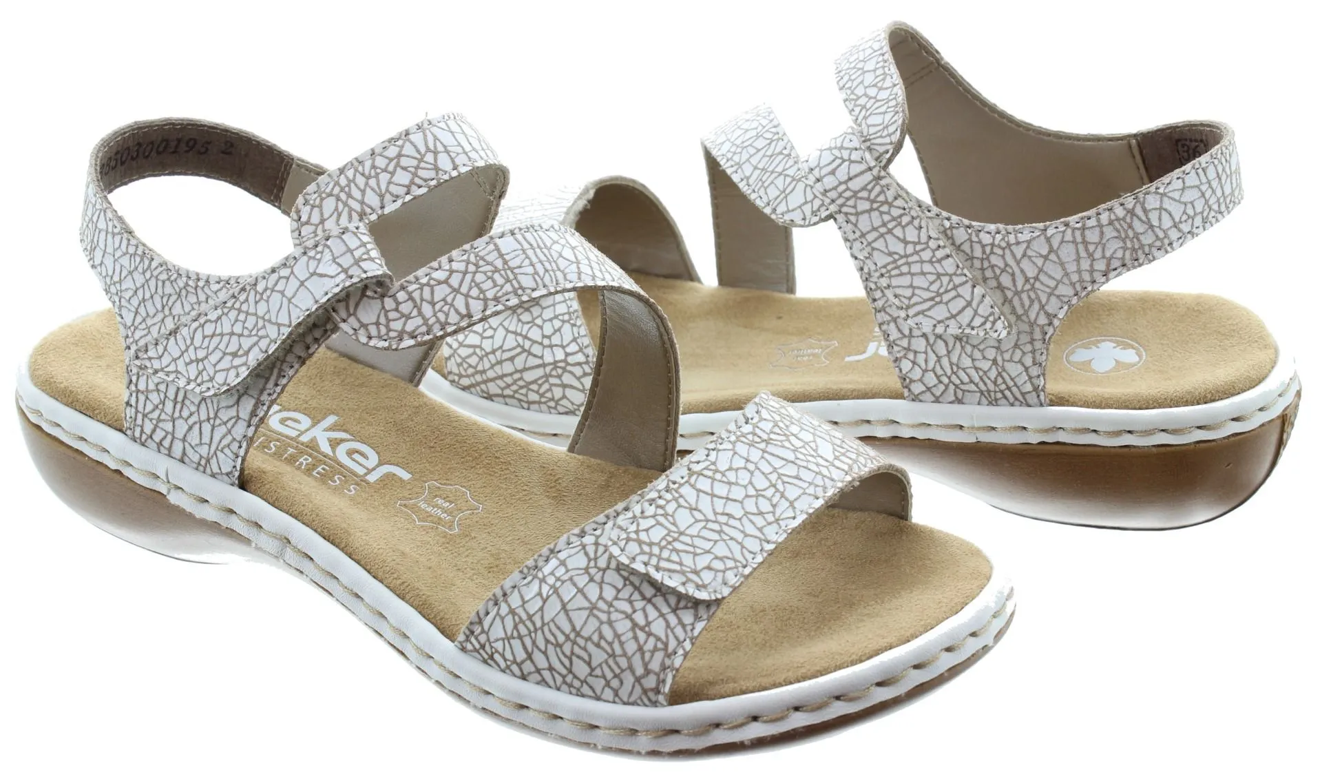 RIEKER Ladies 659C7 Flat Sandals In White Crackle