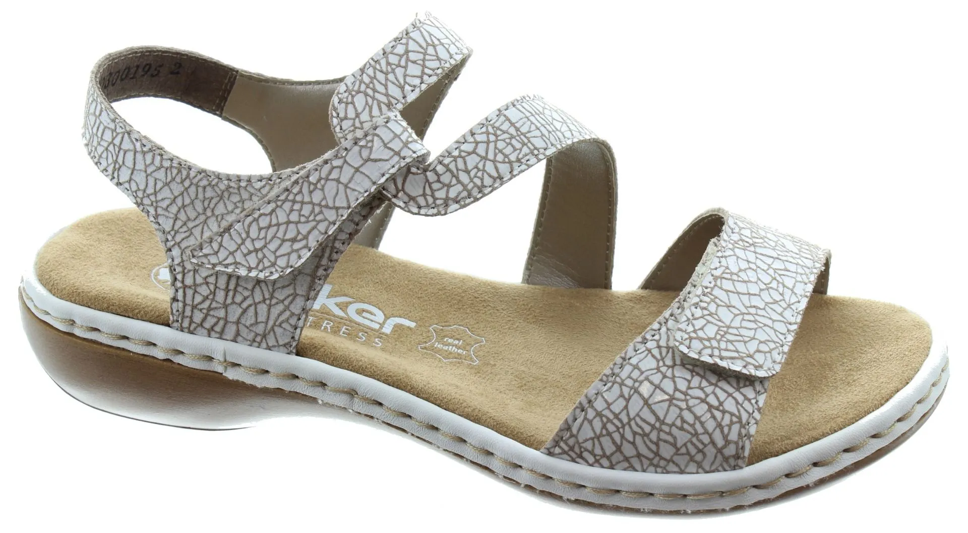 RIEKER Ladies 659C7 Flat Sandals In White Crackle