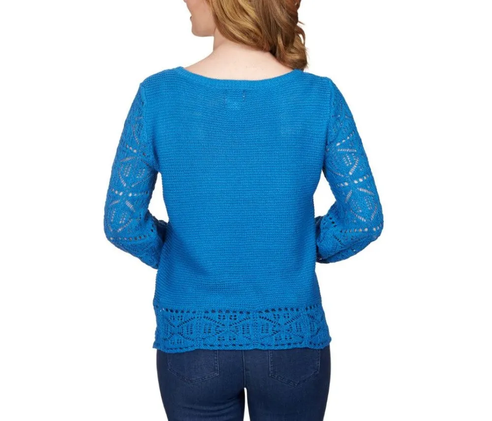 Ruby Rd. Womens Pullover Sweater with Crochet Detail