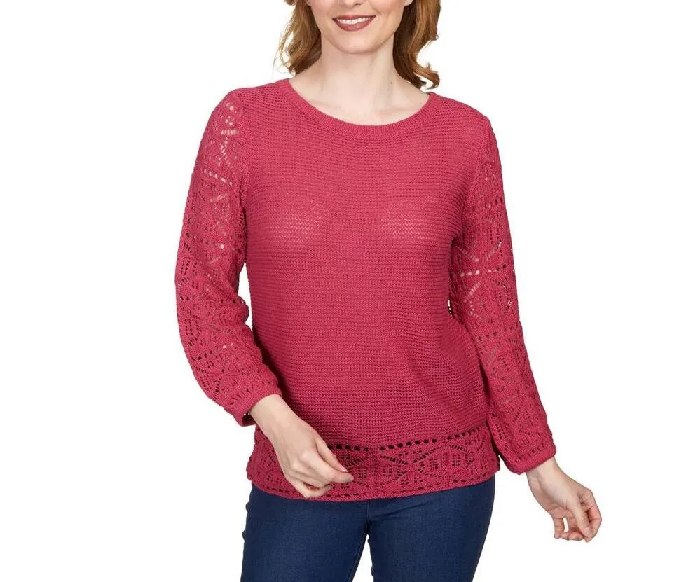 Ruby Rd. Womens Pullover Sweater with Crochet Detail