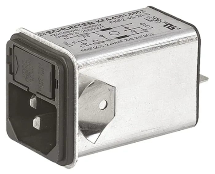 Schurter 2A, 125 V ac, 250 V ac Male Snap-In Filtered IEC Connector 4301.6002, Quick Connect 1, 2 Fuse