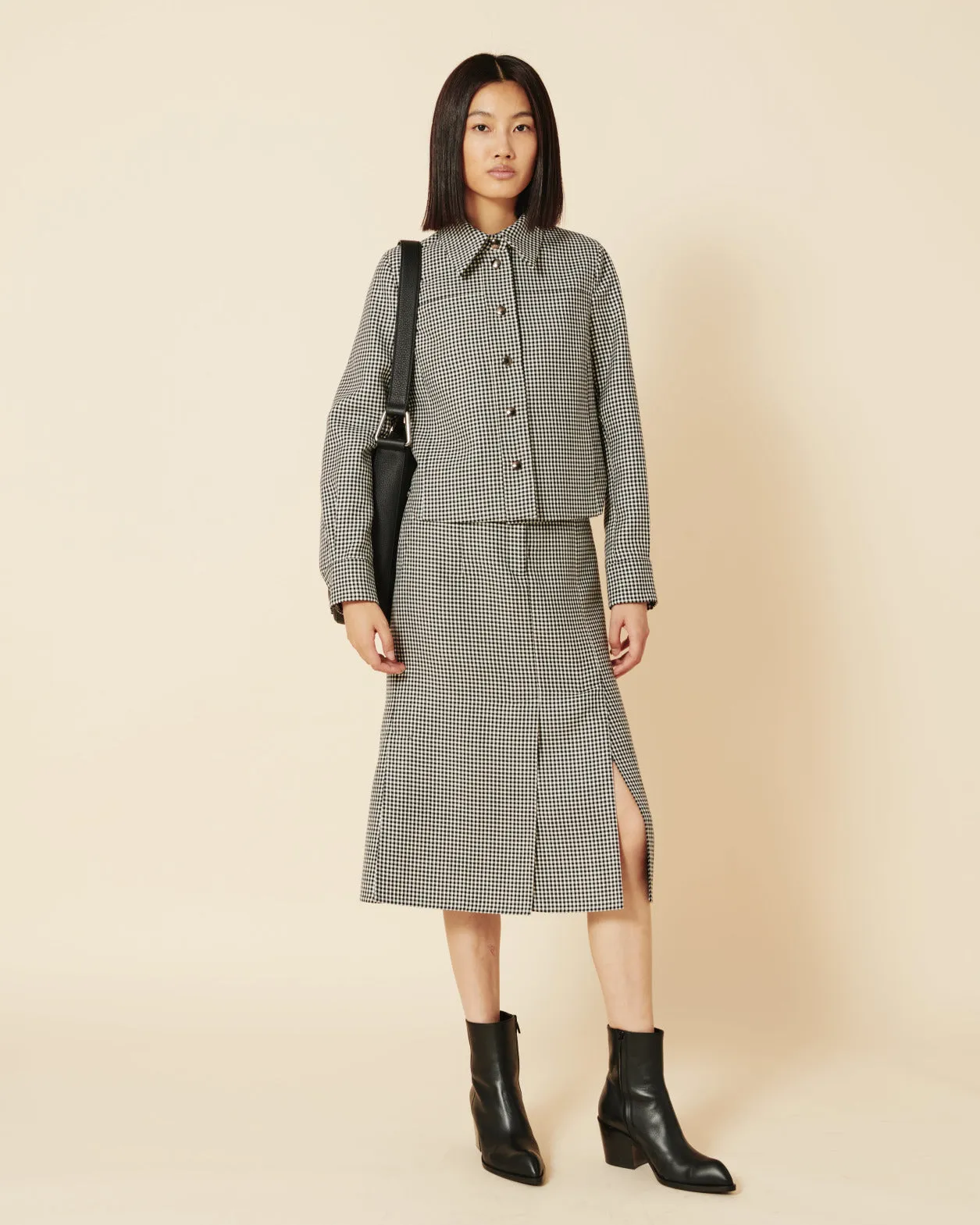 Short Vichy Shirt Jacket in Wool Double-Face