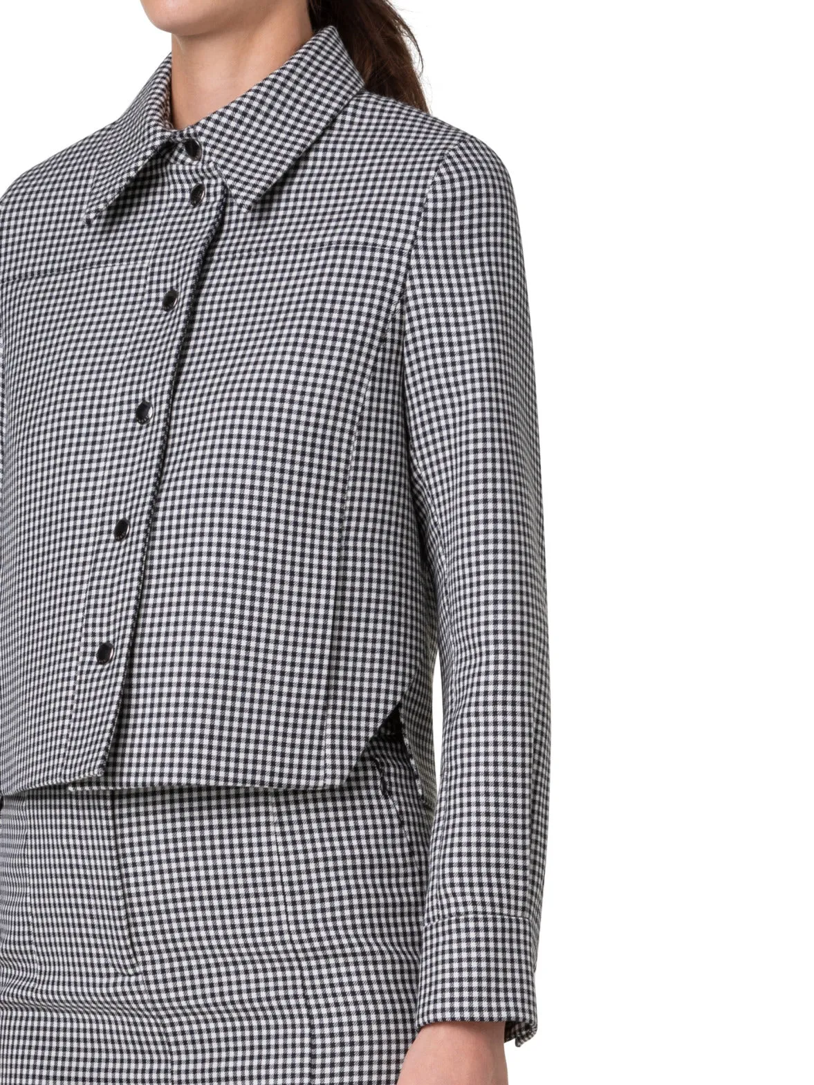 Short Vichy Shirt Jacket in Wool Double-Face