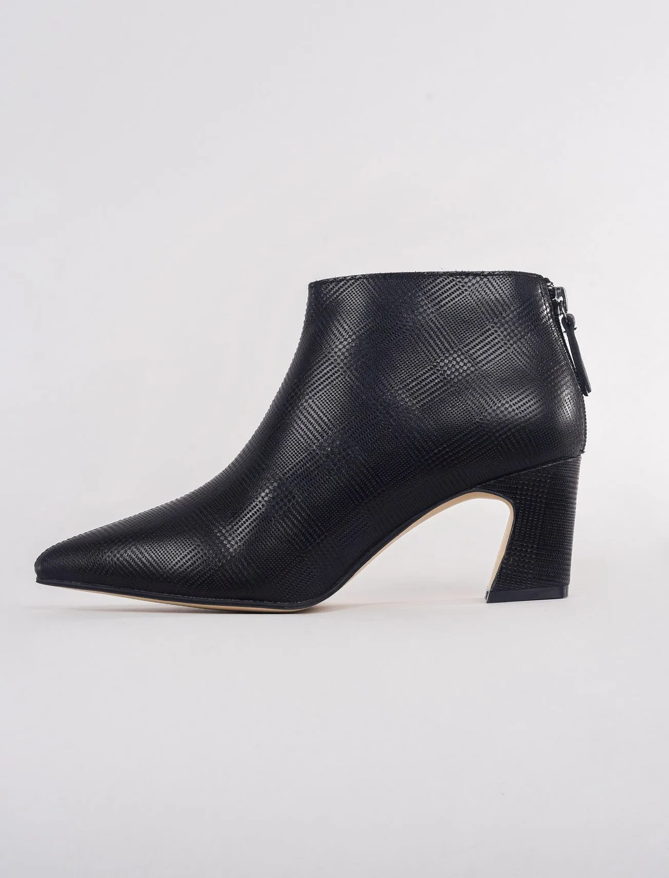 Sleek Angle Heel Bootie, Black Plaid