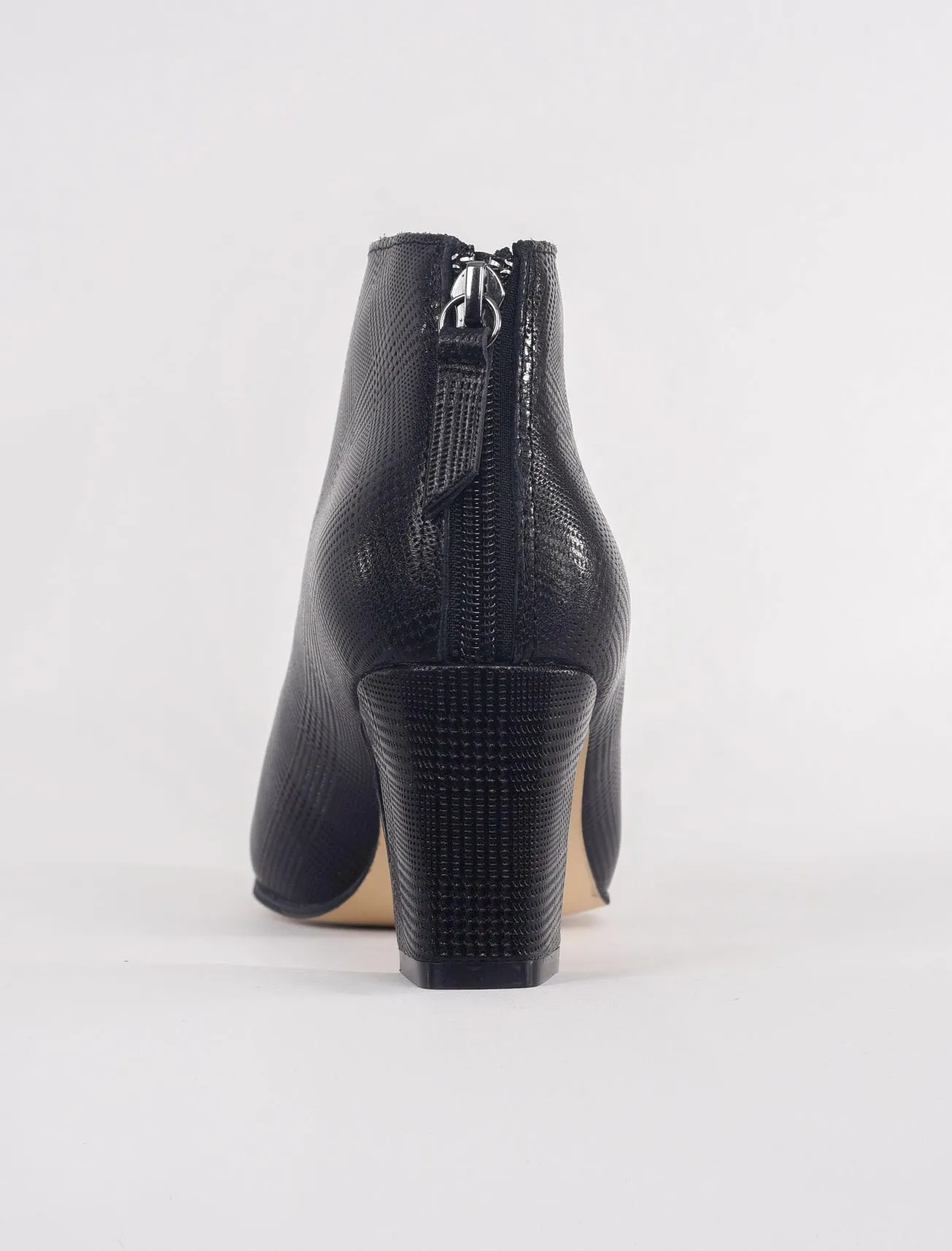 Sleek Angle Heel Bootie, Black Plaid