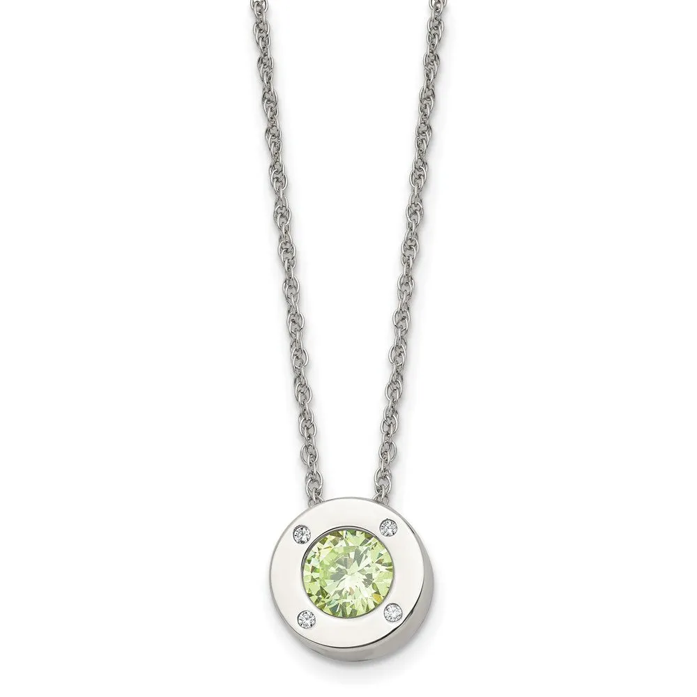 Stainless Steel Small Polished CZ Birthstone Necklace, 20 Inch