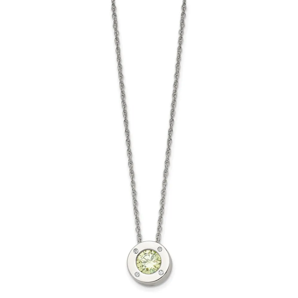 Stainless Steel Small Polished CZ Birthstone Necklace, 20 Inch